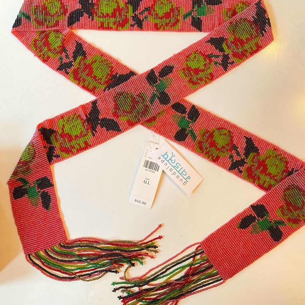 Anthro Pink Floral Beaded Scarf / Belt